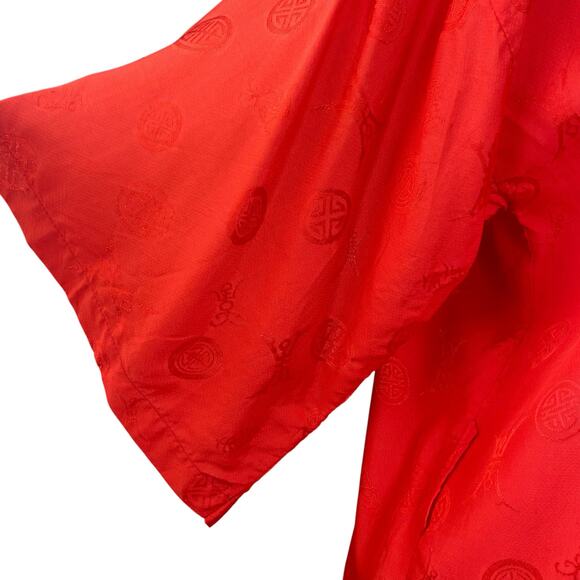 Vintage 70s Boho Red Silk Embroidered Dragon Unisex Kimono Robe Size M - Picture 10 of 15